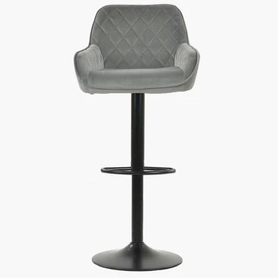 Arnside  Bar Stool Grey Velvet & Black Base