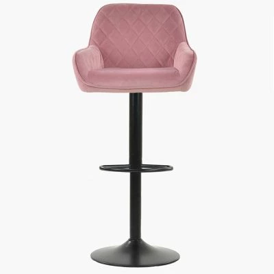 Arnside  Bar Stool Pink Velvet & Black Base
