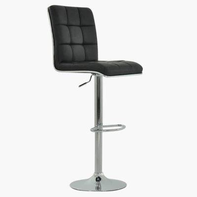 Atlanta Bar Stool Black Leather & Chrome Base