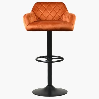 Bardon Bar Stool Burnt Orange Velvet & Black Base