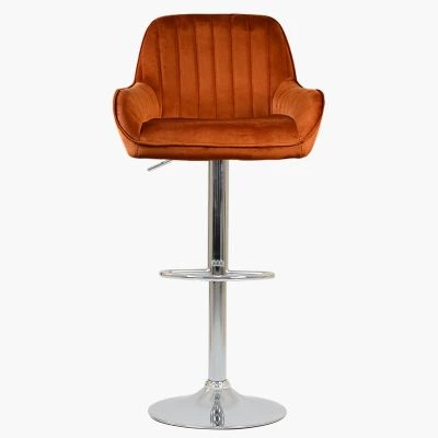 Blair Bar Stool Burnt Orange Velvet & Chrome Base