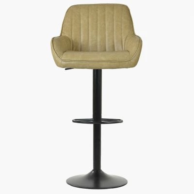 Bronx Bar Stool Beige Cream Leather & Black Base