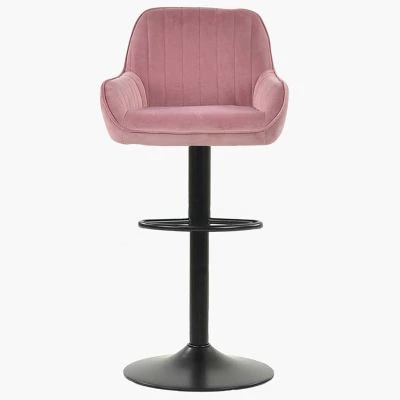 Bronx Bar Stool Pink Velvet & Black Base