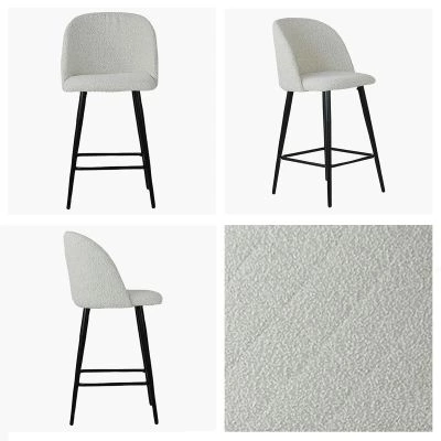 Brooklands Bar Stool Cream Boucle Fabric & Black Leg