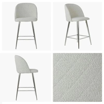 Brooklands Bar Stool Cream Boucle Fabric & Chrome Leg