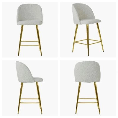Brooklands Bar Stool Cream Boucle Fabric & Gold Leg