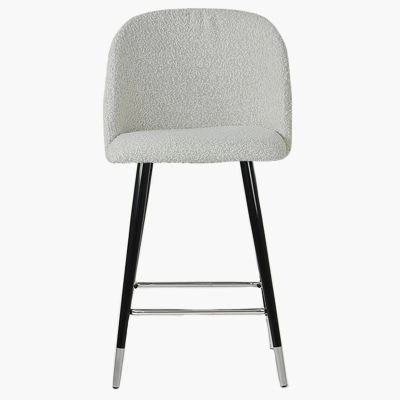 Brooklands Bar Stool Cream Boucle Fabric & Black \ Silver Leg