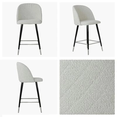 Brooklands Bar Stool Cream Boucle Fabric & Black \ Silver Leg