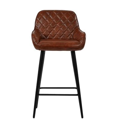 Carson Bar Stool Vintage Tan Brown Leather & Black Base