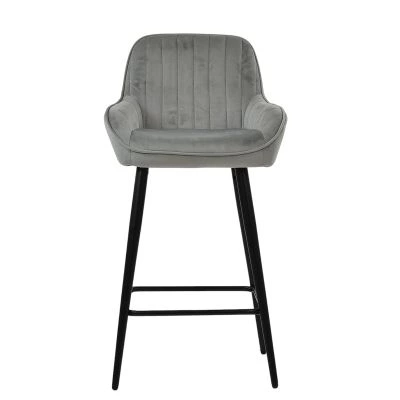 Hamilton Bar Stool Grey Velvet & Black Base