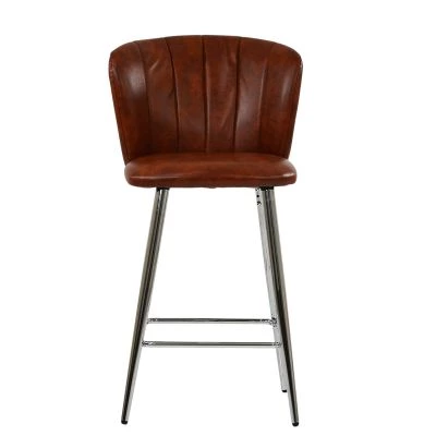 Dove Bar Stool Vintage Tan Brown Leather & Chrome Base