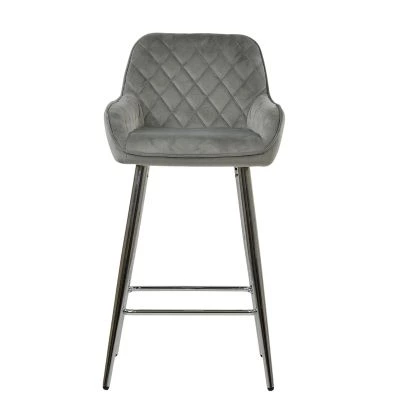 Carson Bar Stool Grey Velvet & Chrome Base