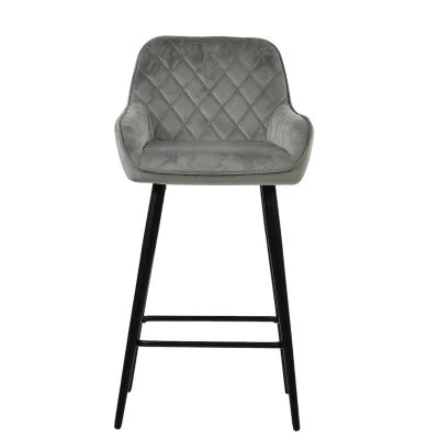 Carson Bar Stool Grey Velvet & Black Base