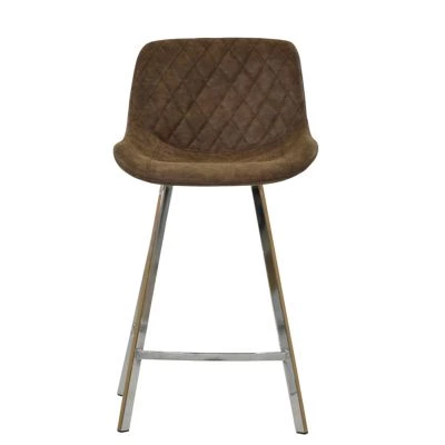 Matteo Bar Stool Aged Brown Leather & Chrome 65cm
