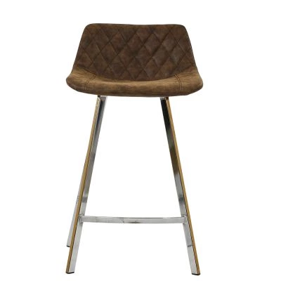 Duran Bar Stool Aged Brown Leather & Chrome 65cm