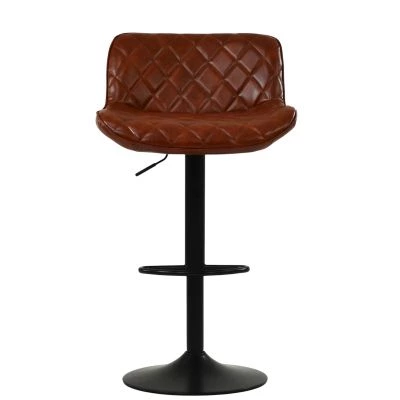 Lush Bar Stool Vintage Tan Brown Leather & Black Base