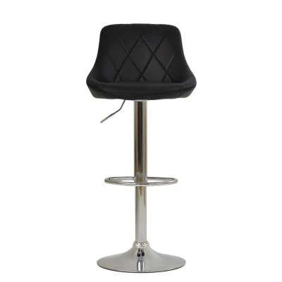 Flo Bar Stool Black Leather & Chrome Base
