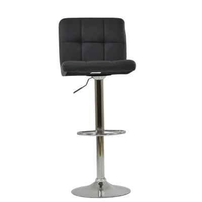 Cuban Bar Stool Dark Grey Leather & Chrome Base
