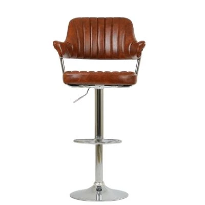 Perona Bar Stool Vintage Brown Leather & Chrome Base