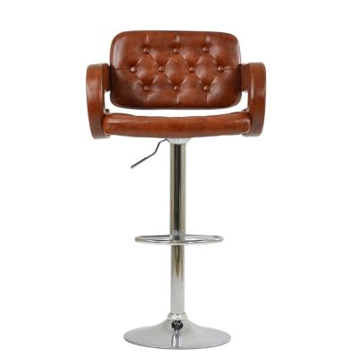 Chase Bar Stool Vintage Brown Leather & Chrome Base