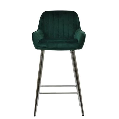 Hamilton Bar Stool Emerald Green Velvet & Chrome Base