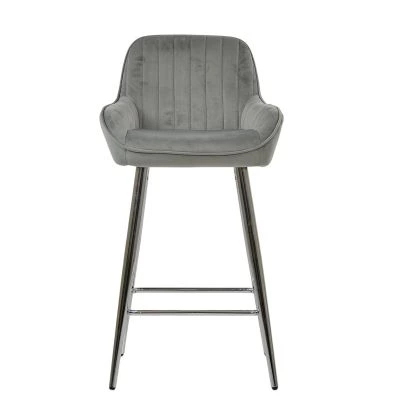 Hamilton Bar Stool Grey Velvet & Chrome Base
