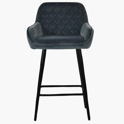 Carson Bar Stool Dark Grey Velvet & Black Leg