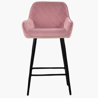 Carson Bar Stool Pink Velvet & Black Leg
