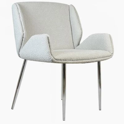 Conrad Dining Chair Grey Boucle Fabric & Chrome Legs