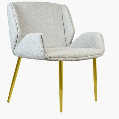 Conrad Dining Chair Grey Boucle Fabric & Gold Legs