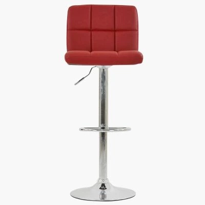 Cuban Bar Stool Wine Red Leather & Chrome Base