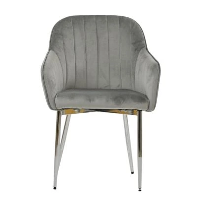 Lule Carver Dining Chair Grey Velvet & Chrome