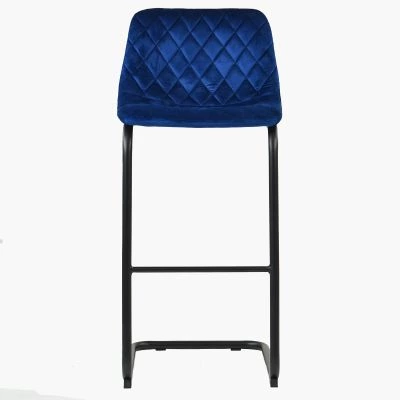 Finn Bar Stool Blue Velvet & Black Leg