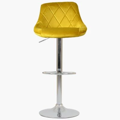 Flo Bar Stool Mustard Yellow Velvet & Chrome Base