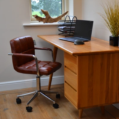 Bahama Office Chair Vintage Brown Faux Leather & Chrome