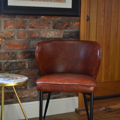Belisimo Dining Chair Vintage Tan Brown Faux Leather & Black Legs