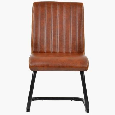 Kendal Dining Chair Tan Brown Faux Leather & Black Legs