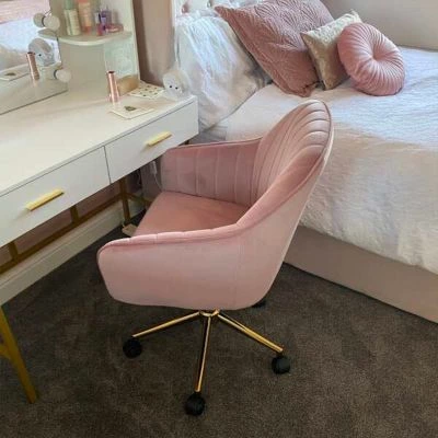 Lule Office Chair Pink Velvet & Gold