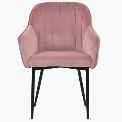 Lule Carver Dining Chair Pink Velvet & Black Legs