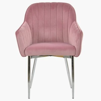 Lule Carver Dining Chair Pink Velvet & Chrome Legs