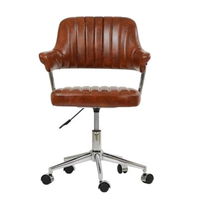 Yale Office Chair Vintage Brown Faux Leather & Chrome