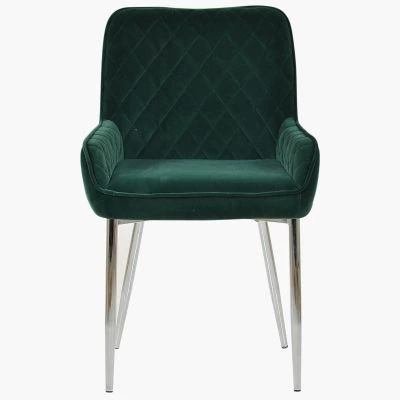 Opus Dining Chair Emerald Green Velvet & Chrome Legs