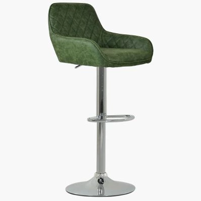 Albany Bar Stool Vintage Green Leather & Chrome Base