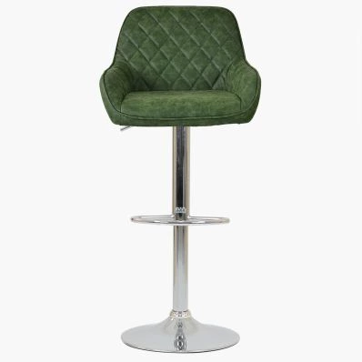 Albany Bar Stool Aged Olive Green Leather & Chrome Base