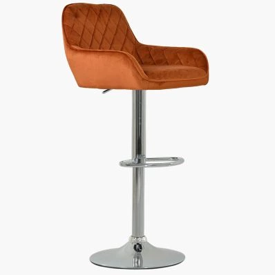 Albany Bar Stool Burnt Orange Velvet & Chrome Base