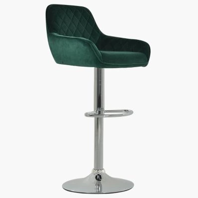 Albany Bar Stool Green Velvet & Chrome Base