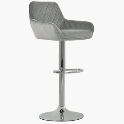 Albany Bar Stool Grey Velvet & Chrome Base