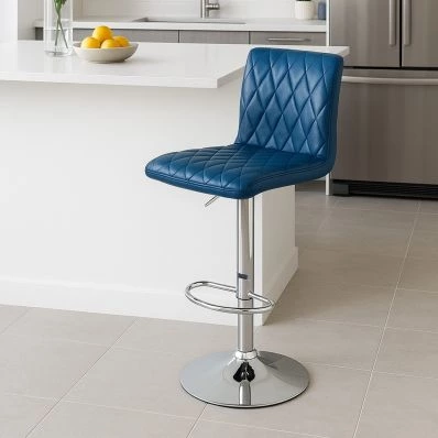 Arden Bar Stool Blue Leather & Chrome Base