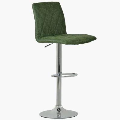 Arden Bar Stool Vintage Green Leather & Chrome Base