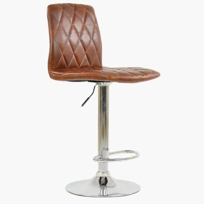 Arden Bar Stool Brown Leather & Chrome Base